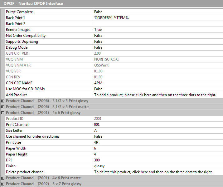 DPOF Edit Product