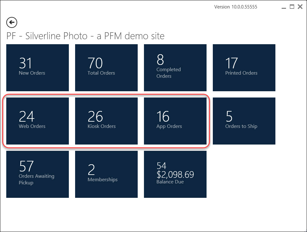 Dashboard order tiles with source breakdowns highlighted