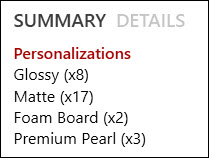 Grouped personalizations in the order details