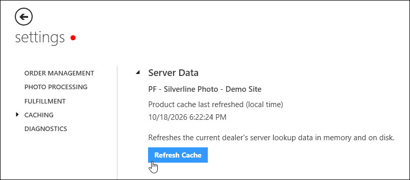Caching settings with the Refresh Cache button